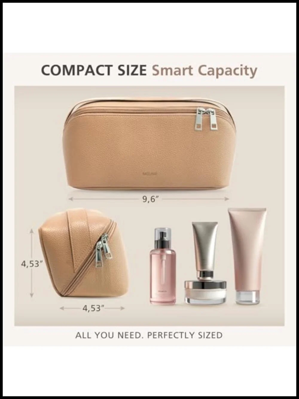 Large Capacity Travel Makeup Bag with Divider and Handle, Waterproof PU Leather